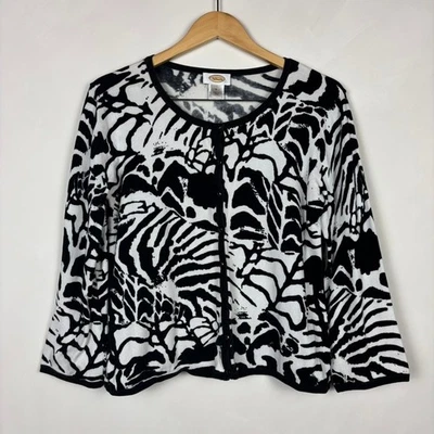 Cárdigan para mujer Talbots negro blanco estampado de cebra S estampado animal boho ecléctico Foto 1 de 4