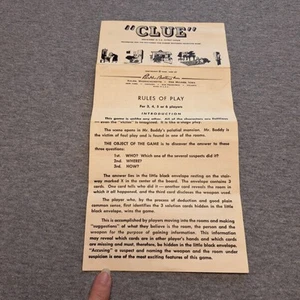 VINTAGE PARKER BROTHERS CLUE BOARD GAME 1956 REPLACEMENT PARTS ONLY INSTRUCTIONS - Picture 1 of 4