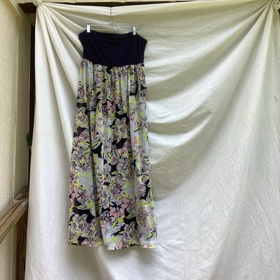 Maxi Vestido Xhilaration Azul Y Gris Floral Sin Tirantes, Talla XXL Foto 1 de 4