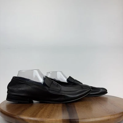 Mens Zegna Black Leather-Cashmere L'asola Secondskin Penny Loafers Size 10.5 M - Image 1 of 4