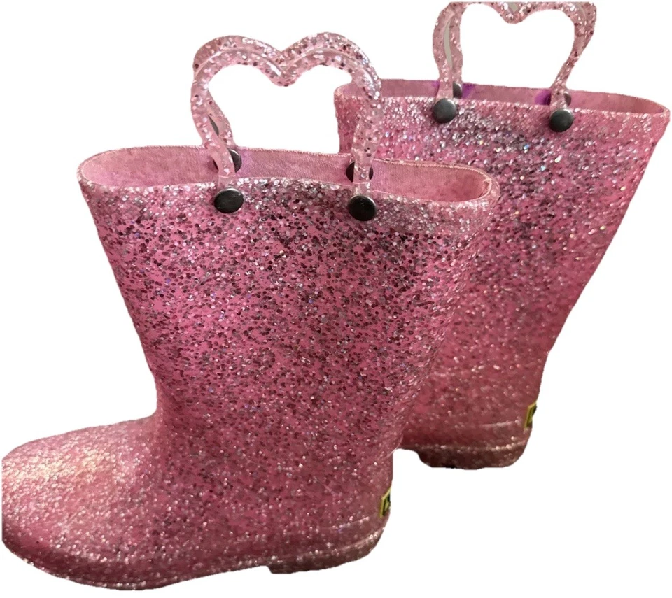 Western Chief 12 码女孩儿童闪亮粉红色雨靴防水 PVC — 第 1/4 张图片