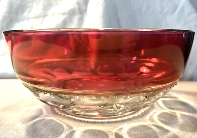 Vintage Kings Crown Ruby Red Cranberry Flash Thumbprint Bowl Glass Bowl MCM - Image 1 of 4
