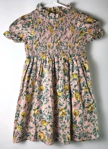 JANIE AND JACK Dress Girls Size 6 Hannah Pink Smocked Floral Birds Garden Cotton - Picture 1 of 8