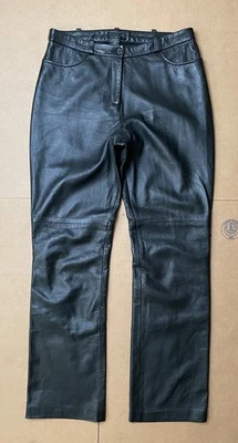 Calça BCBG Maxazria Feminina Tamanho 4 Preta Y2K 100% Couro Forrada Anos 90 - Imagem 1 de 4