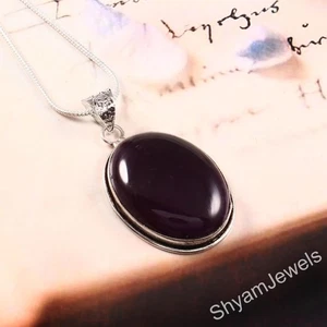 Sterling Silver Natural Oval Purple Amethyst Gemstone Bezel Pendant With Chain - Picture 1 of 8