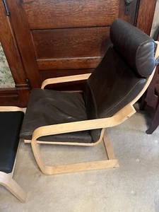IKEA POÄNG Armchair AND Ottoman - Glose grain leather, bent birch wood - Picture 1 of 7