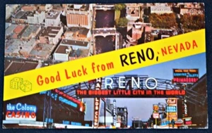 Good Luck from Reno Nevada NV Postcard PC Circa 1961 Unused - Imagen 1 de 1