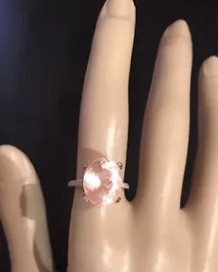 8.60CT NATURAL MORGANITE & REAL DIAMONDS RING IN 10K SOLID WHITE GOLD - Picture 1 of 12