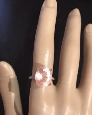 ANILLO DE MORGANITA NATURAL Y DIAMANTES REALES DE 8,60 QUILATES EN ORO BLANCO MACIZO DE 10 K Foto 1 de 4