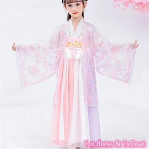 Girl Chinese Cute Dress Sheer Hanfu Tang Suit Embroidered Fairy Costume - Picture 1 of 14