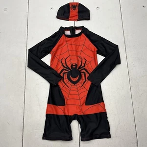 SHEIN Red Black Spider Man Printed Long Sleeve One Piece Swimsuit Boys Size 7 Y - Picture 1 of 9