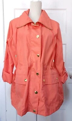 NUEVO CON ETIQUETAS JM Collection Para Mujer 1X Chaqueta de Lluvia Coral/Melocotón Cortavientos Resistente al Agua Foto 1 de 4