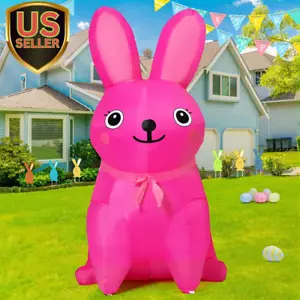 5 FT Easter Inflatables Bunny Outdoor Decorations Blow up Yard Cute Pink Rabb... - Picture 1 of 1
