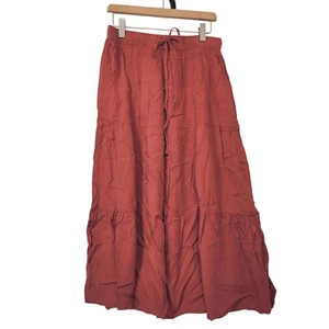Damen Plissee Midi Rock Kordelzug Gummibund Rot Rot Braun Medium - Bild 1 von 8