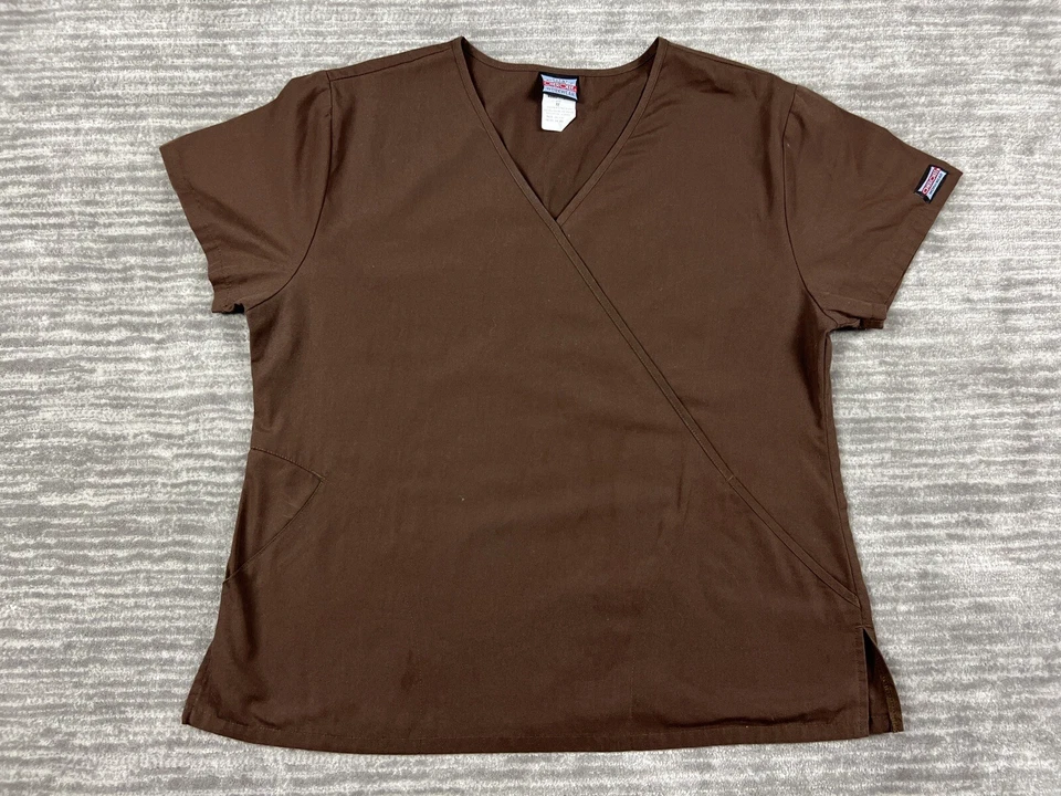 Cherokee Scrub Top Womens Medium Brown Short Sleeve Shirt 4880 - Image 1 of 4
