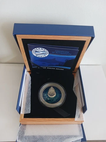 2018 Barbados Great White Shark Antiqued Silver 3 Oz. $5 Coin Underwater World Cover