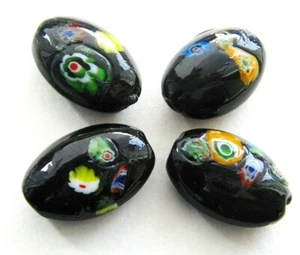 Glasperlen Millefiori Ellipse 16x24mm schwarz/bunt 5 Stück SERAJOSY  - Bild 1 von 1