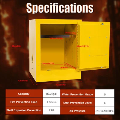 GDRASUYA10 4 Gallon Fireproof Safety Storage Cabinet For Flammable Liquid Chemicals Yellow
