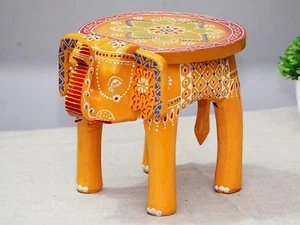 Handmade Wooden Colorful Elephant Shape Floor Side Decorative Stool, Kids Stool - Picture 1 of 7