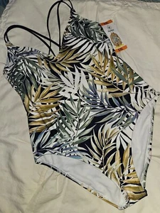 Hurley Damen Badeanzug Einteiler Gr. XXL Stretchstoff grün tropisch  - Bild 1 von 8