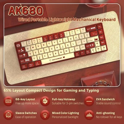 AJAZZ AK680 Wired Mechanical Keyboard Mini RGB Backlit for Gamers/Typist/PC/Mac - Image 1 of 4
