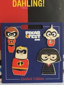 Disneyland Pixar Fest 2018 The Incredibles Pixar Fest 4 Pin Set LE 1500 - Picture 1 of 4