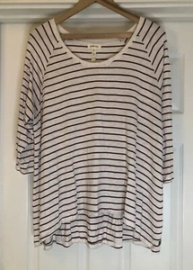 Matilda Jane 3/4 Length Sleeve Top Burgundy/White Stripes Rounded Hem Wms Size L - Picture 1 of 6