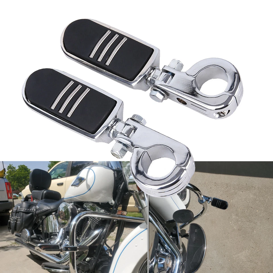 Clavijas cromadas 1-1/4" barra de choque de carretera estriberas para Harley Road King Street Glide Foto 1 de 4