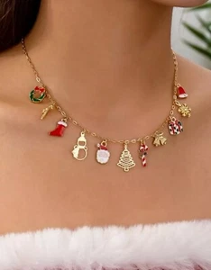 Collar de Navidad Árbol Dije Colgante Papá Noel Muñeco de Nieve Copo de Nieve con Caja de Regalo GRATIS - Imagen 1 de 12