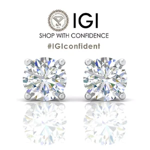 IGI Certified 4.00 Ct Lab Grown Round Diamond Stud Earring 18k White Gold E VS - Picture 1 of 10