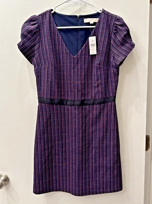 NWT! Ann Taylor Sz 4 Short Sleeve Dress Black Burgundy Pink Tweed Print ($90) - Image 1 of 4