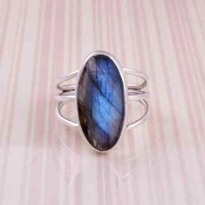 Bella Pietra Labradorite 925 Argento Sterling Mano Anello Tutti Misura Ag-32 - Immagine 1 di 4
