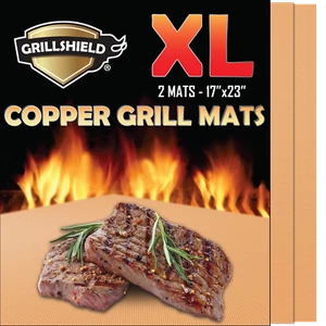 GrillShield LARGE Copper Grill and Bake Mat Set of 2 - 17 X 23 inches, Non Stick - Picture 1 of 7