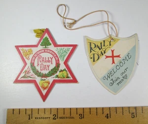 (2) Figural RALLY DAY Tags - Star & Shield, 1910's - Picture 1 of 6