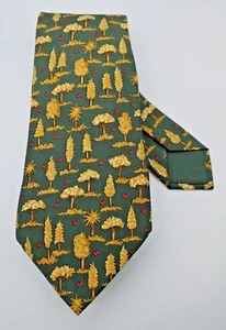 Hermes Tie Trees Butterfly Fall Green/Brown/Red 100% Silk Made in France 7429 HA - Picture 1 of 5