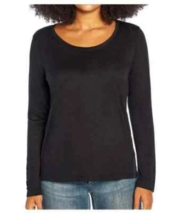 GAP Long Sleeve T-Shirt Women Size XXL Slub Tee True Black Scoop Neck $54 NEW - Picture 1 of 13
