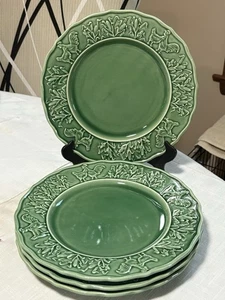 4 Bordallo Pinheiro Portugal Green Rooster Hen Chicken Dinner Plates 10.3/4 " - Picture 1 of 12