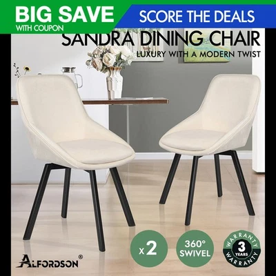 ALFORDSON 2x Dining Chairs Accent Kitchen Swivel Lounge Padded Seat Velvet Beige - image 1 of 4