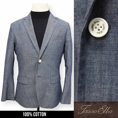 TASSO ELBA Hombre Azul Estampado ALGODÓN Abrigo Deportivo Chaqueta Blazer PEQUEÑO 36 38 R Foto 1 de 4