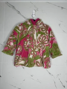 Corky & Co Sherpa Coat Pink Green Floral Fleece Lined Hooded Jacket Bohemian 6 - Picture 1 of 8