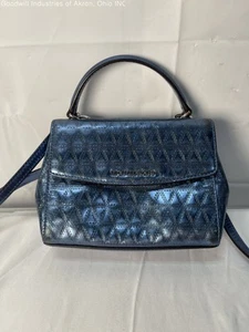 Gently Loved Certified Authentic Metallic Blue Michael Kors Mini Satchel Handbag - Picture 1 of 7
