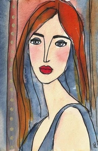 PORTRAIT Frau Mädchen Tusche Aquarell original 10x15 - Bild 1 von 1