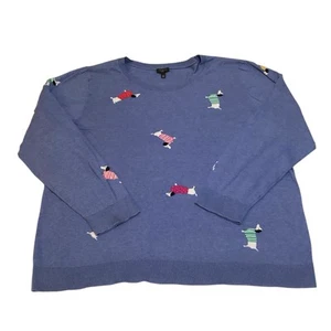 Talbots Plus Sweater Blue Dogs Dachshund Print Long Sleeve Cotton Blend 2XL EUC - Picture 1 of 11