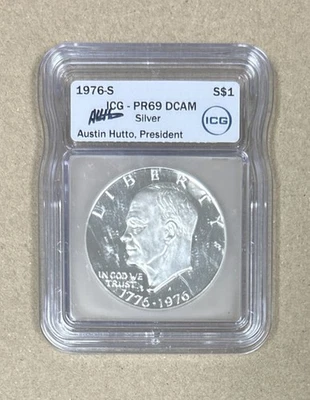 1976 S S$1 dólar Eisenhower ICG PR69 DCAM assinado por Austin Hutto, presidente - Imagem 1 de 2