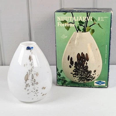 Jarrón Nuutajarvi Fortuna Bjorn Weckstrom Finlandia vidrio moteado blanco con caja Foto 1 de 4