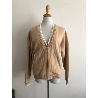 Cárdigan universitario Slazenger años 70' beige mezcla de algodón con cremallera Foto 1 de 4