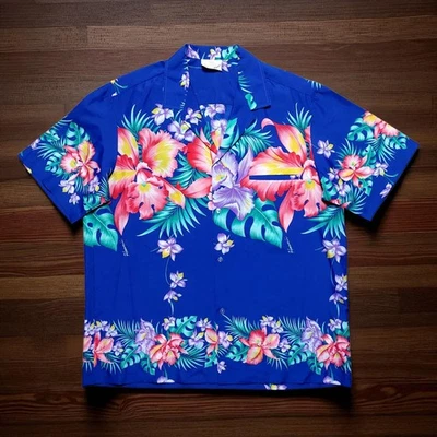 Camisa Hawaiana Vintage Royal Creations Para Hombre XL Azul Estampado Floral Hecha en EE. UU. Foto 1 de 4