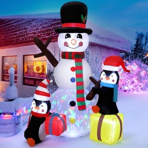 Decorations Outdoor Christmas 7ft Tall Inflatables Snowman With Penguins Blow Up - Picture 1 of 8