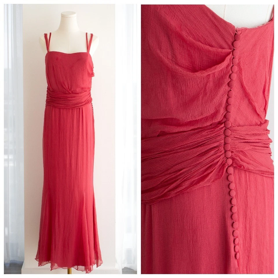 Vestido Christian Dior Por John Galliano Años 2000 Sandía Rosa Acanalado Seda Foto 1 de 4