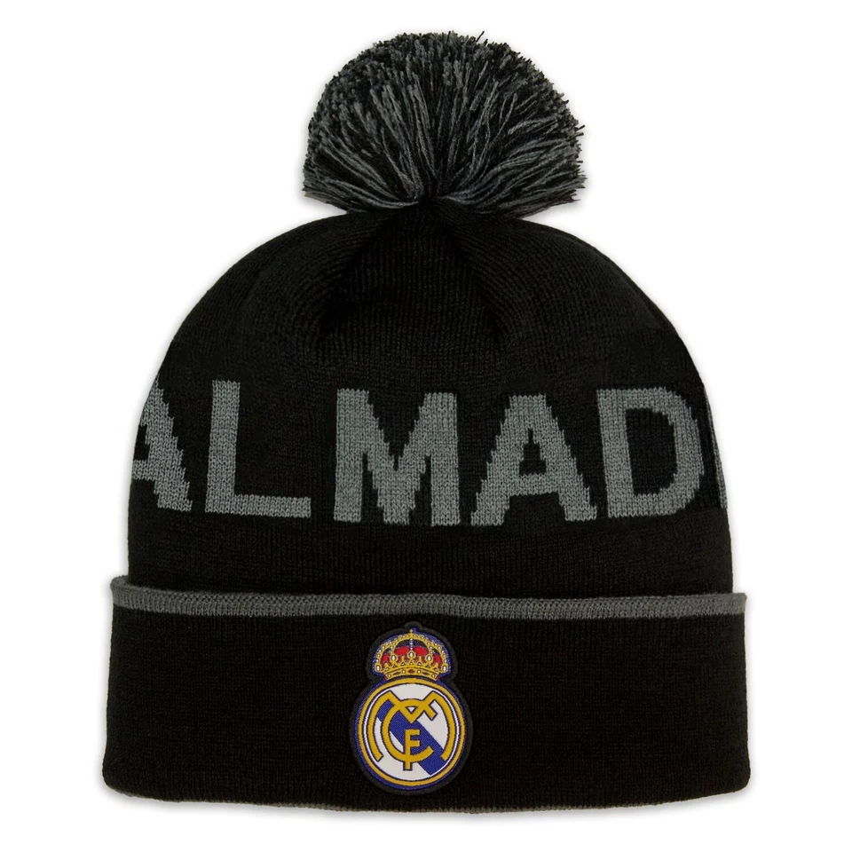 2024 Real Madrid C.F. Official Licensed Soccer Beanie - Black with Grey Print - Image 1 of 4